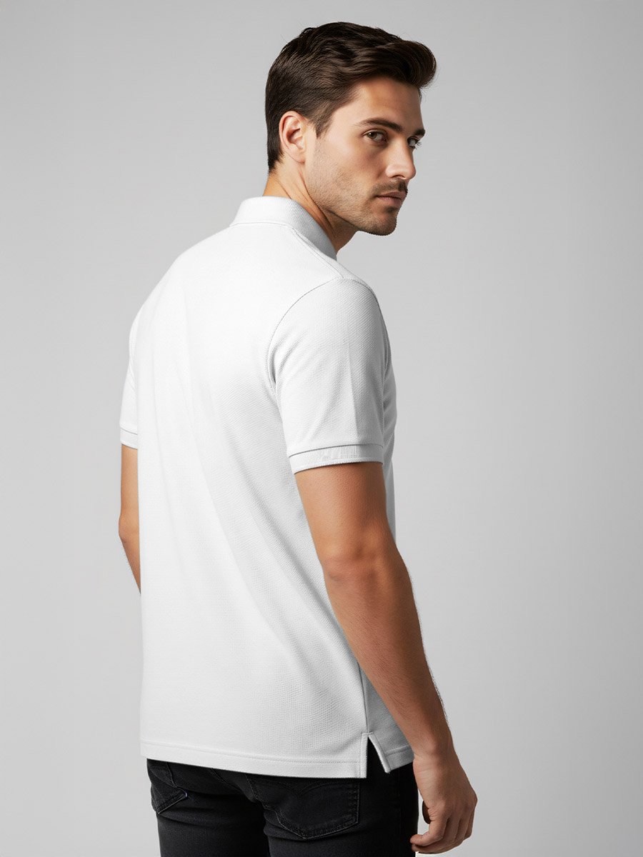 Men White Cotton Polo with Pocket