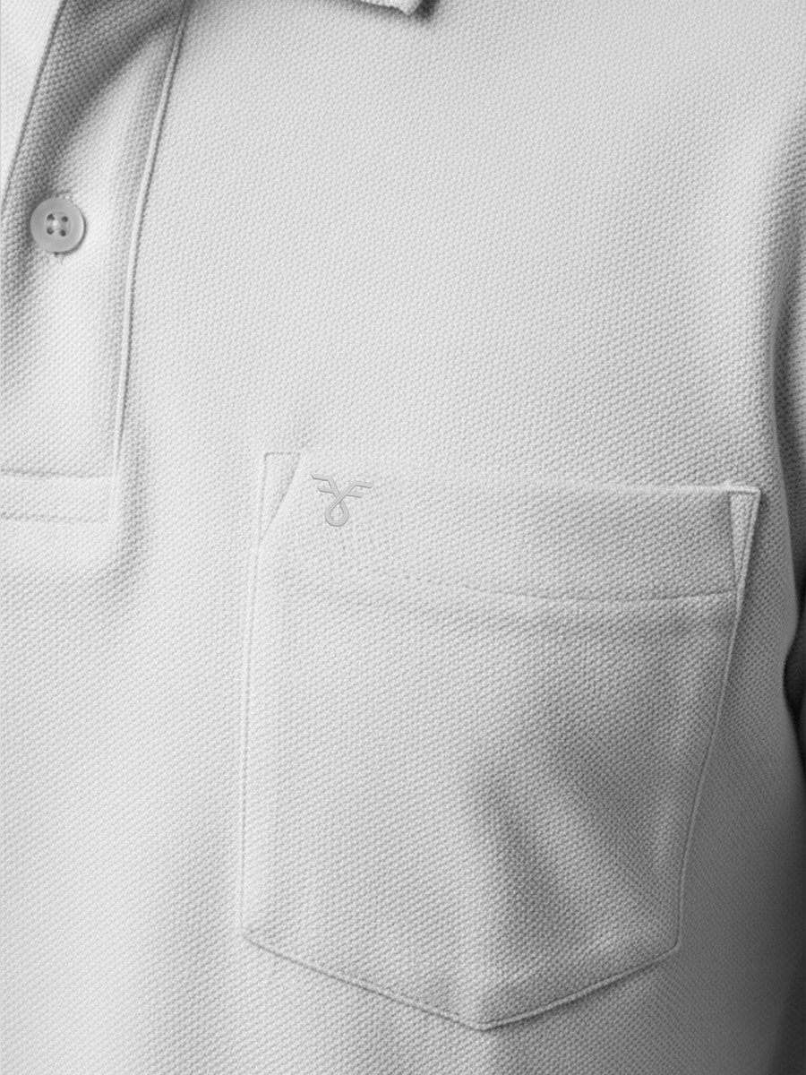 Men White Cotton Polo with Pocket