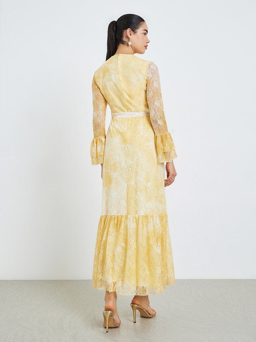 slim fit dress slacks Orange Floral Lace Trim Aida Midi Dress main image 1