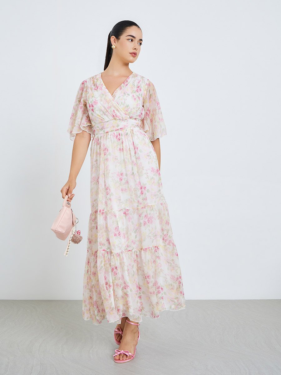 Women Floral Printed Chiffon Tiered Maxi Dress For Women at Kuwait | Styli