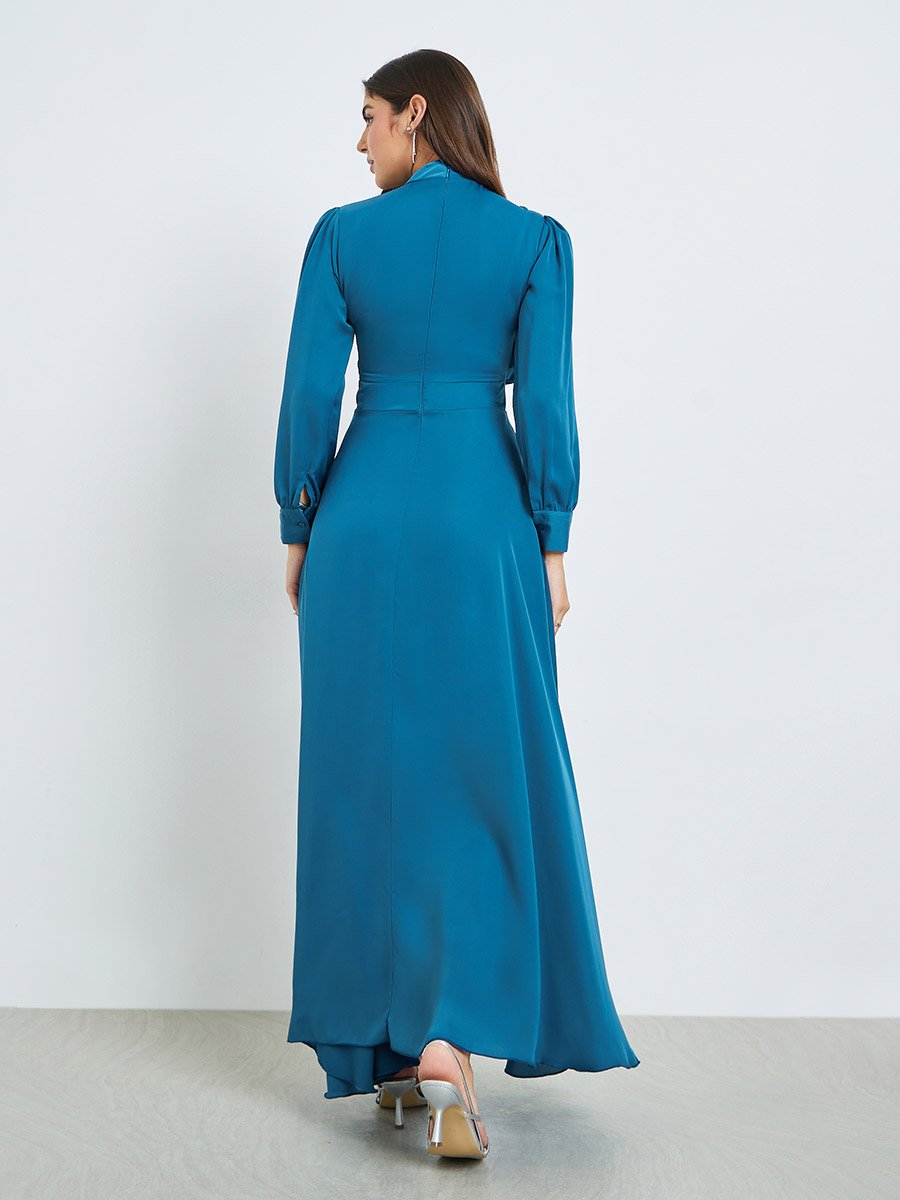 Teal Embellished Cuff Sleeves Maxi Dress