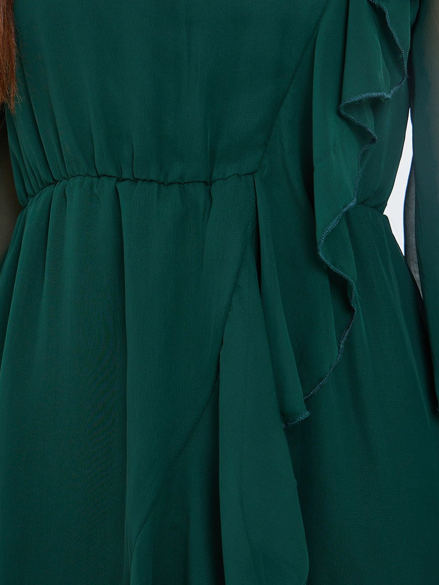 Green A-Line Midi Dress with Ruffle Detail For Default Category at Kuwait |  Styli