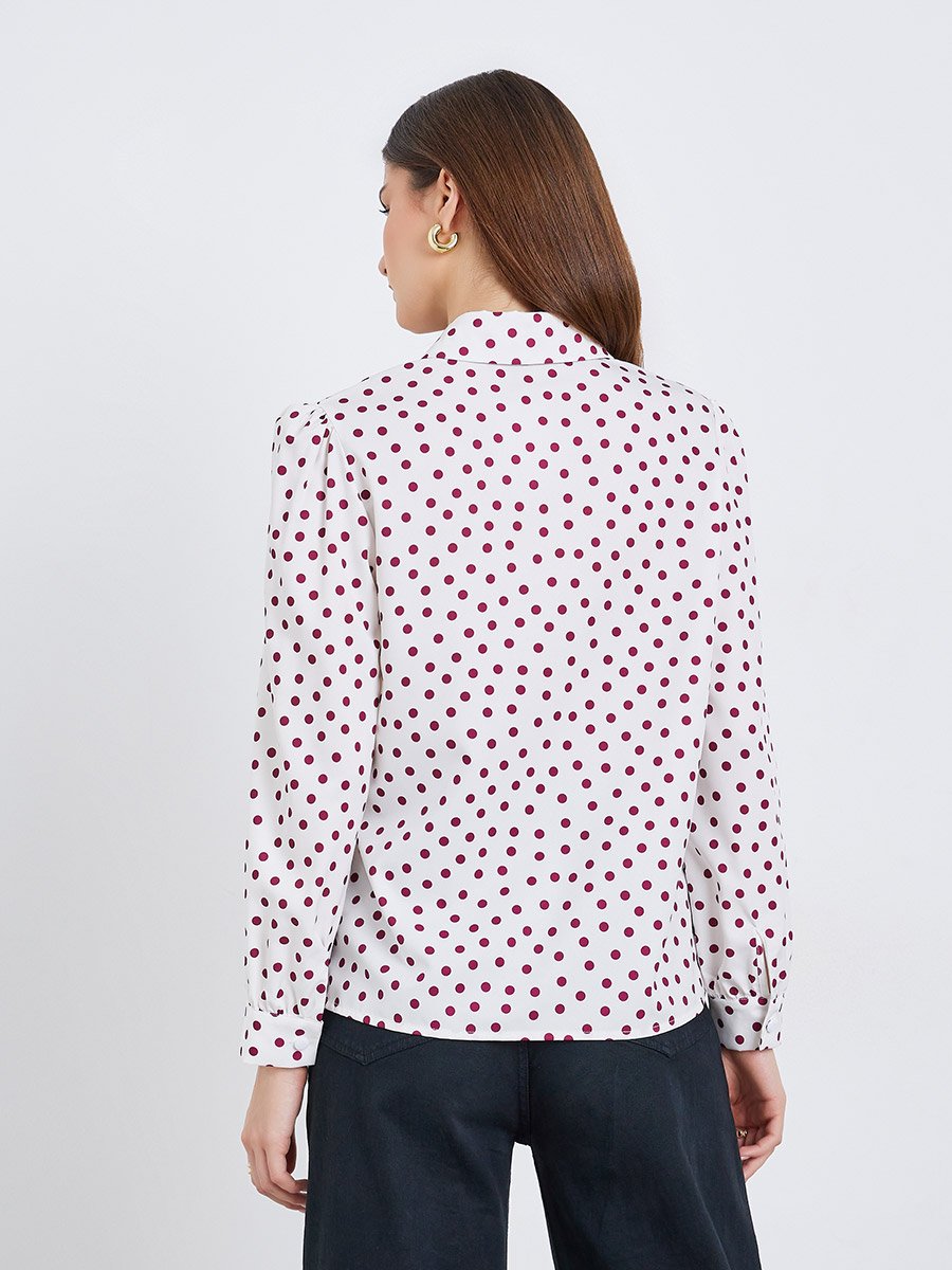 Women Off-White Polka Dot Long Sleeve Shirt