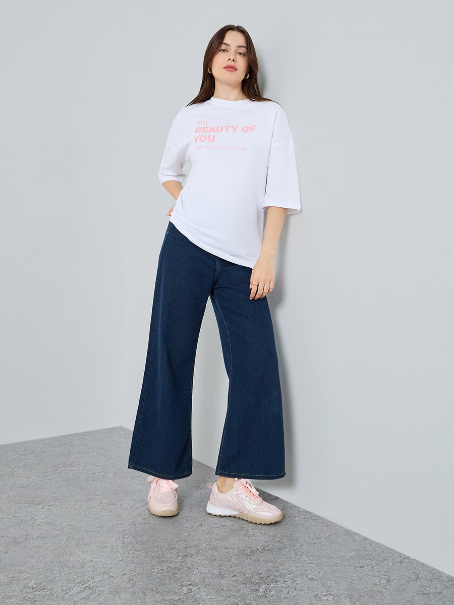 Women White Slogan Print Oversized T-Shirt