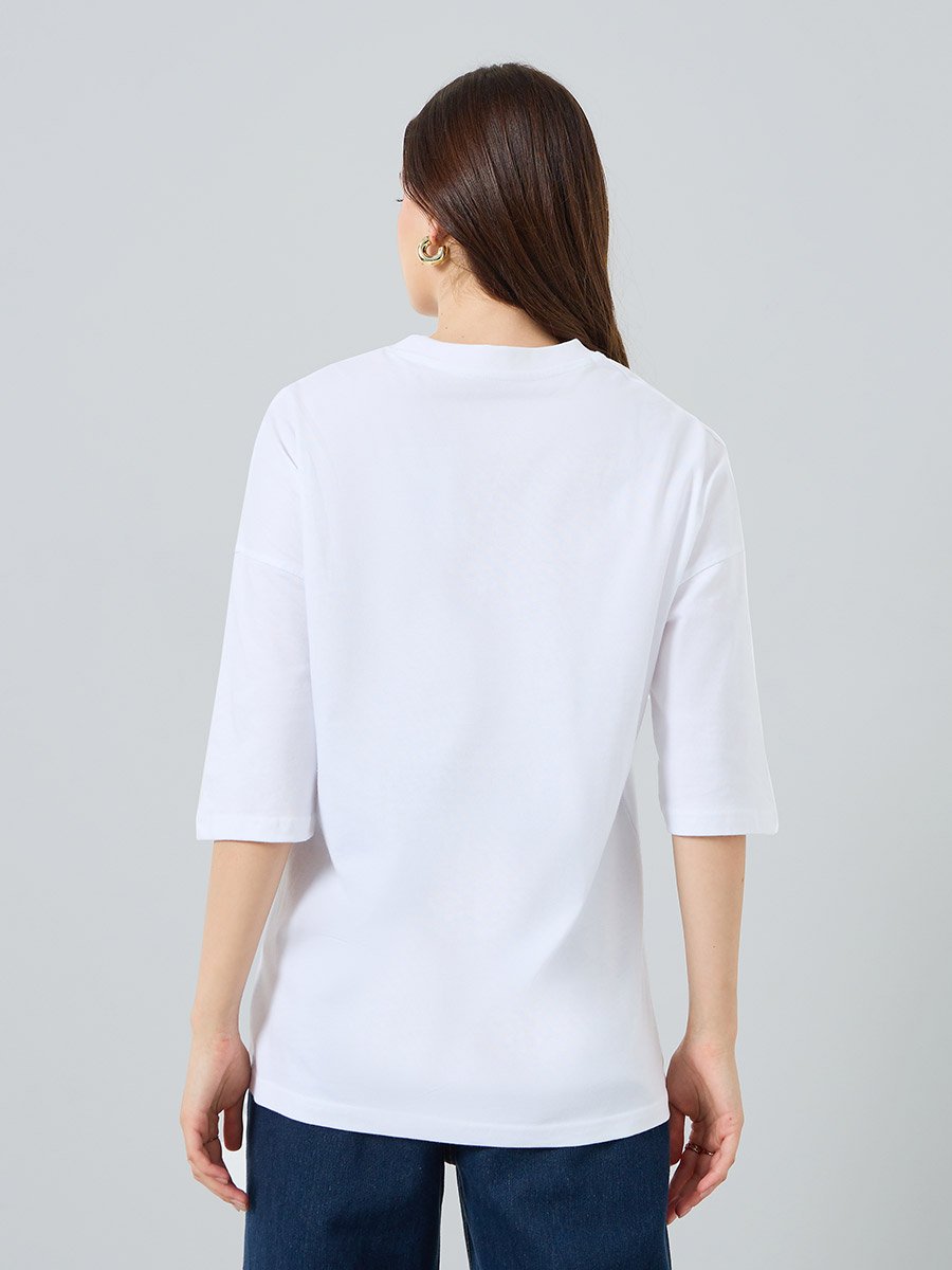 Women White Slogan Print Oversized T-Shirt