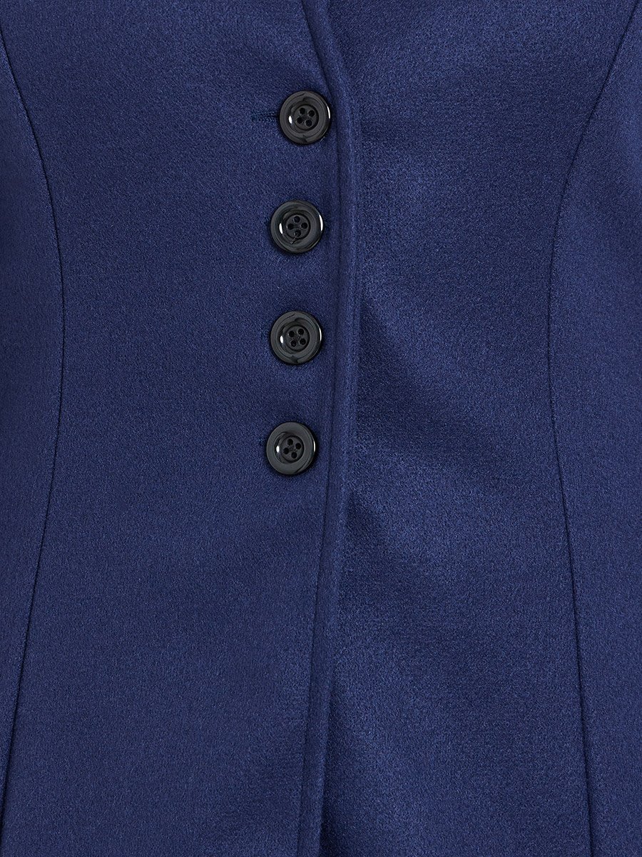 Women Navy Blue Fitted Long Sleeve Jacket