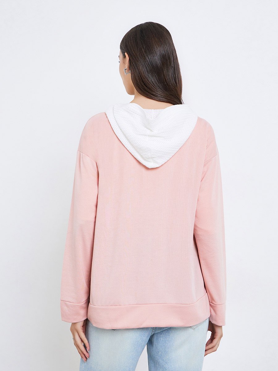 Pink Zip-Up Color Blocked Hoodie