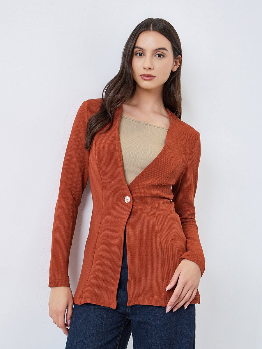 Rust Textured Fitted Blazer
