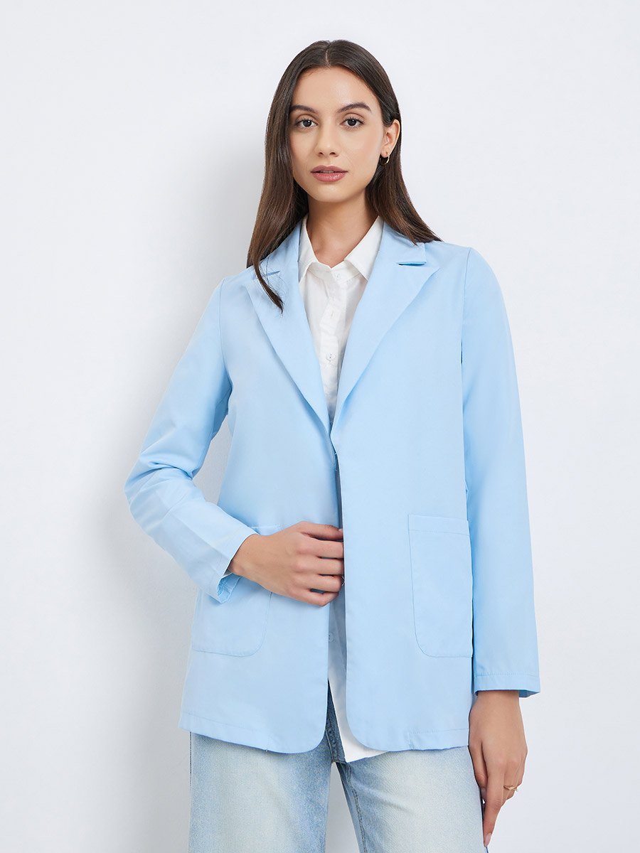Women Solid Pocket Detail Long Sleeve Blazer