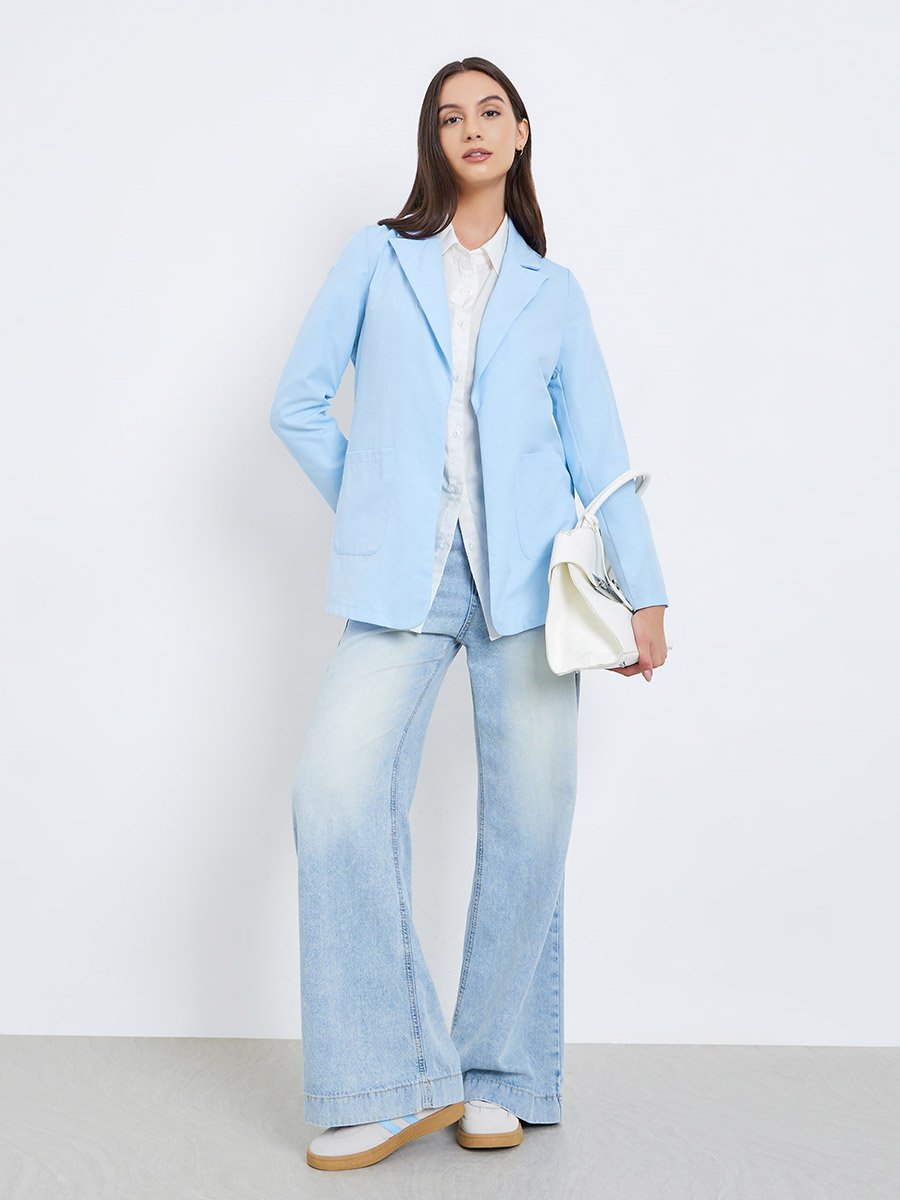 Women Solid Pocket Detail Long Sleeve Blazer