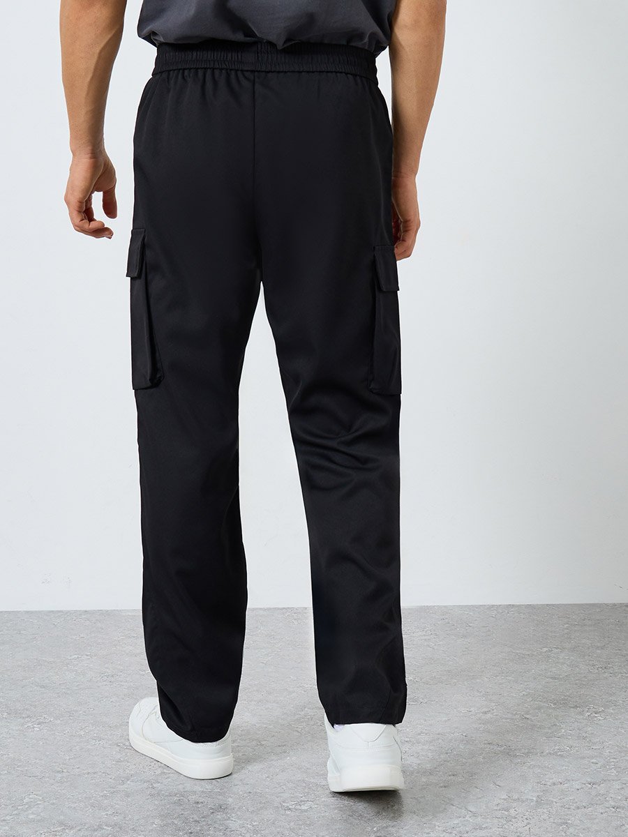 Men Black Cargo Pants with Drawstring