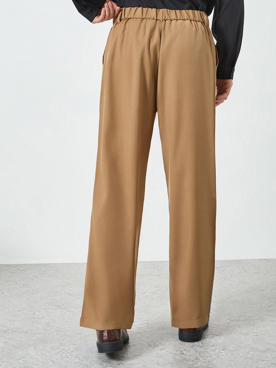 Men Copper Slant Pocket Pleated Straight Leg Pants