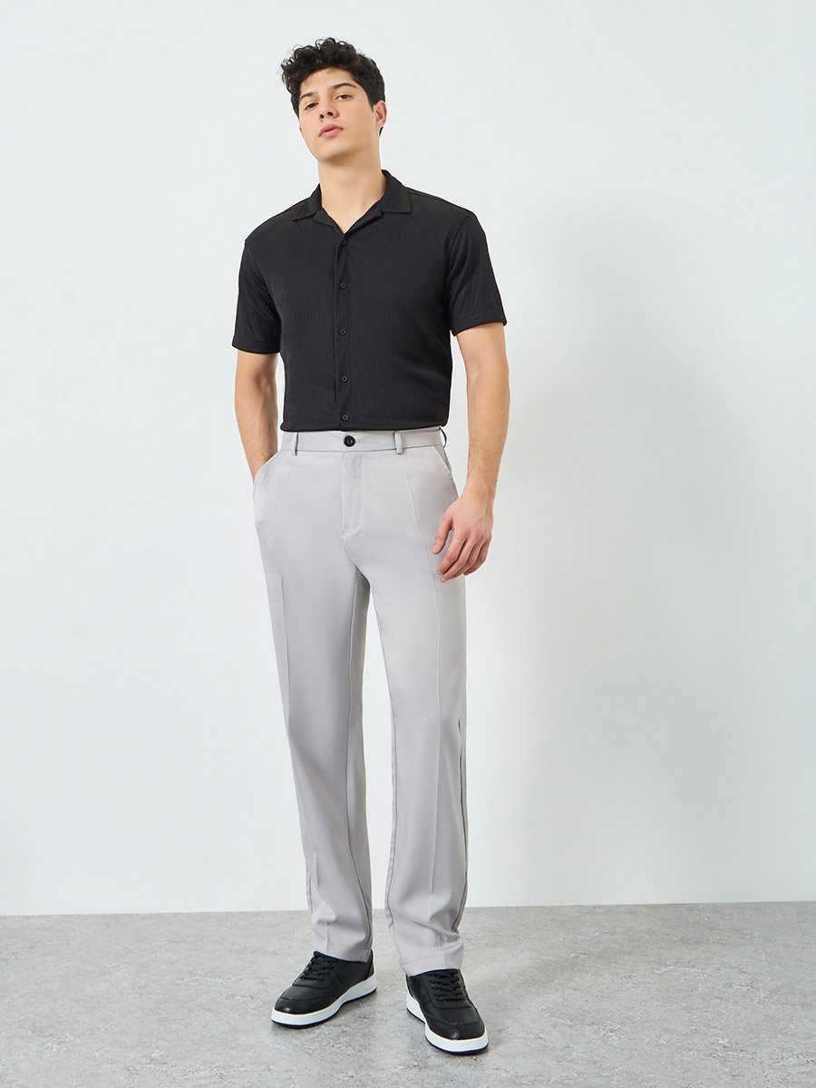 Men Grey Slant Pocket Straight Leg Pants