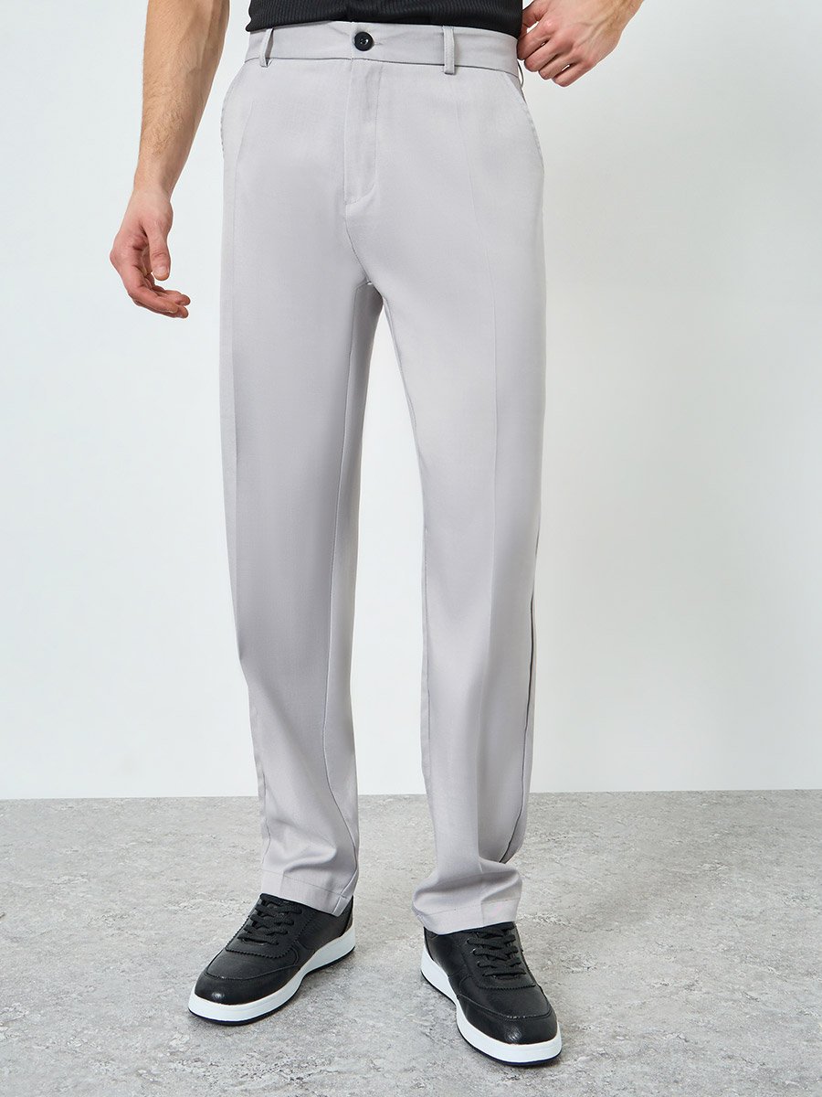 Men Grey Slant Pocket Straight Leg Pants