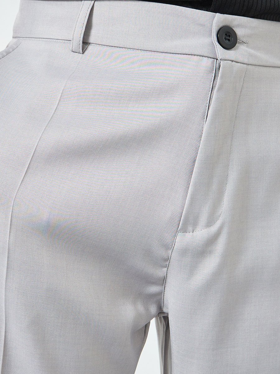 Men Grey Slant Pocket Straight Leg Pants