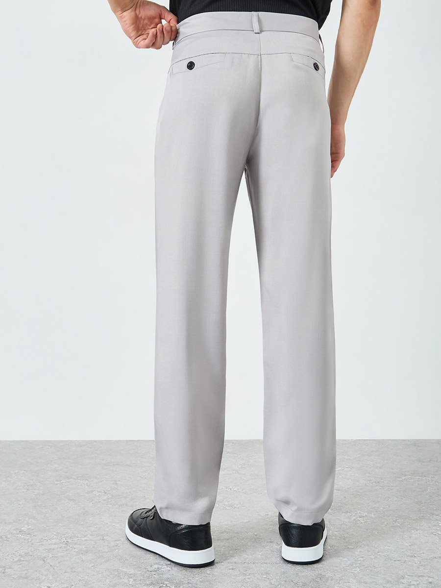 Men Grey Slant Pocket Straight Leg Pants