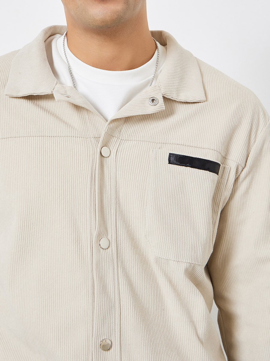 Men Pocket Detail Metal Snap Button Corduroy Jacket