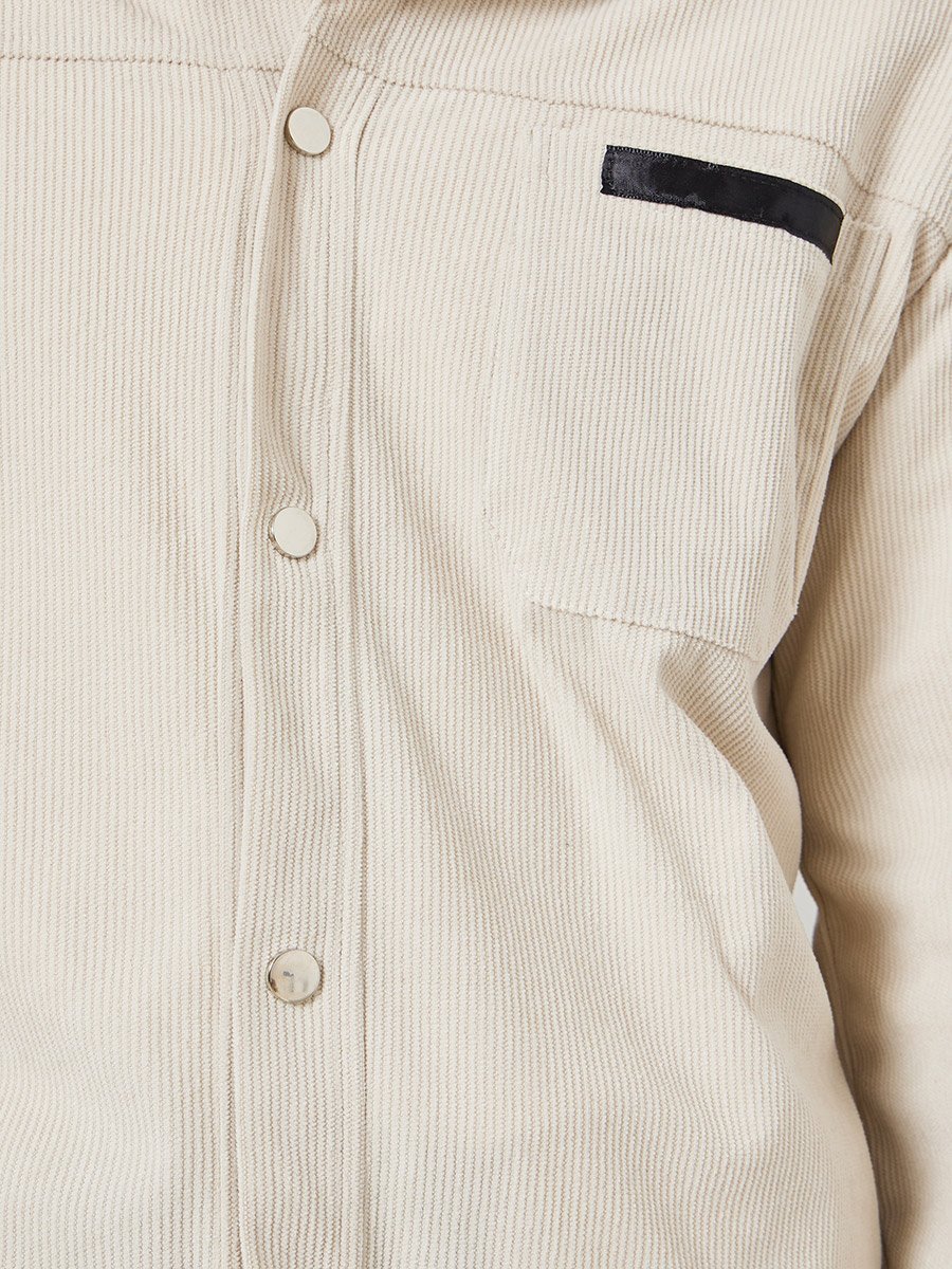Men Pocket Detail Metal Snap Button Corduroy Jacket