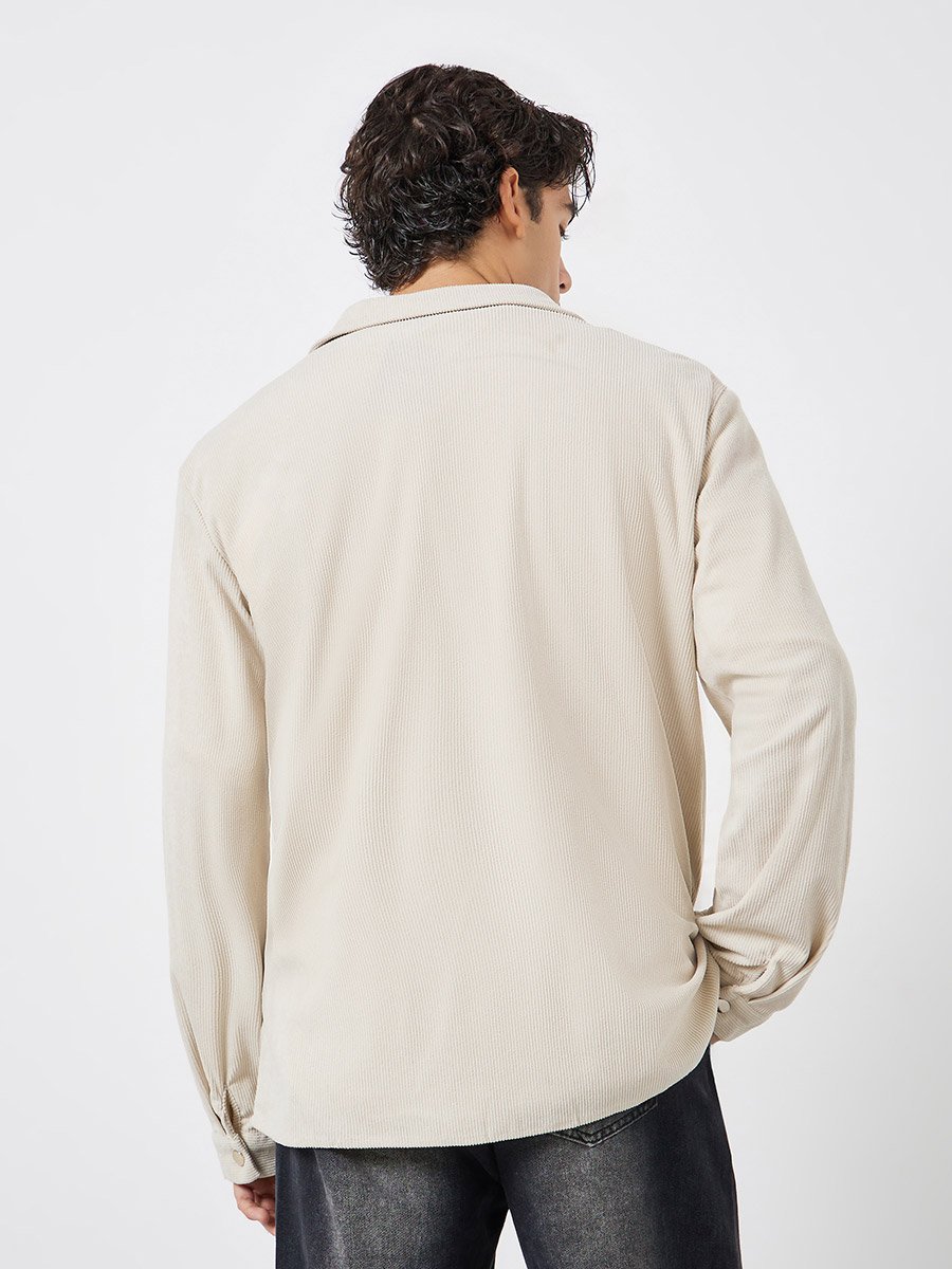 Men Pocket Detail Metal Snap Button Corduroy Jacket