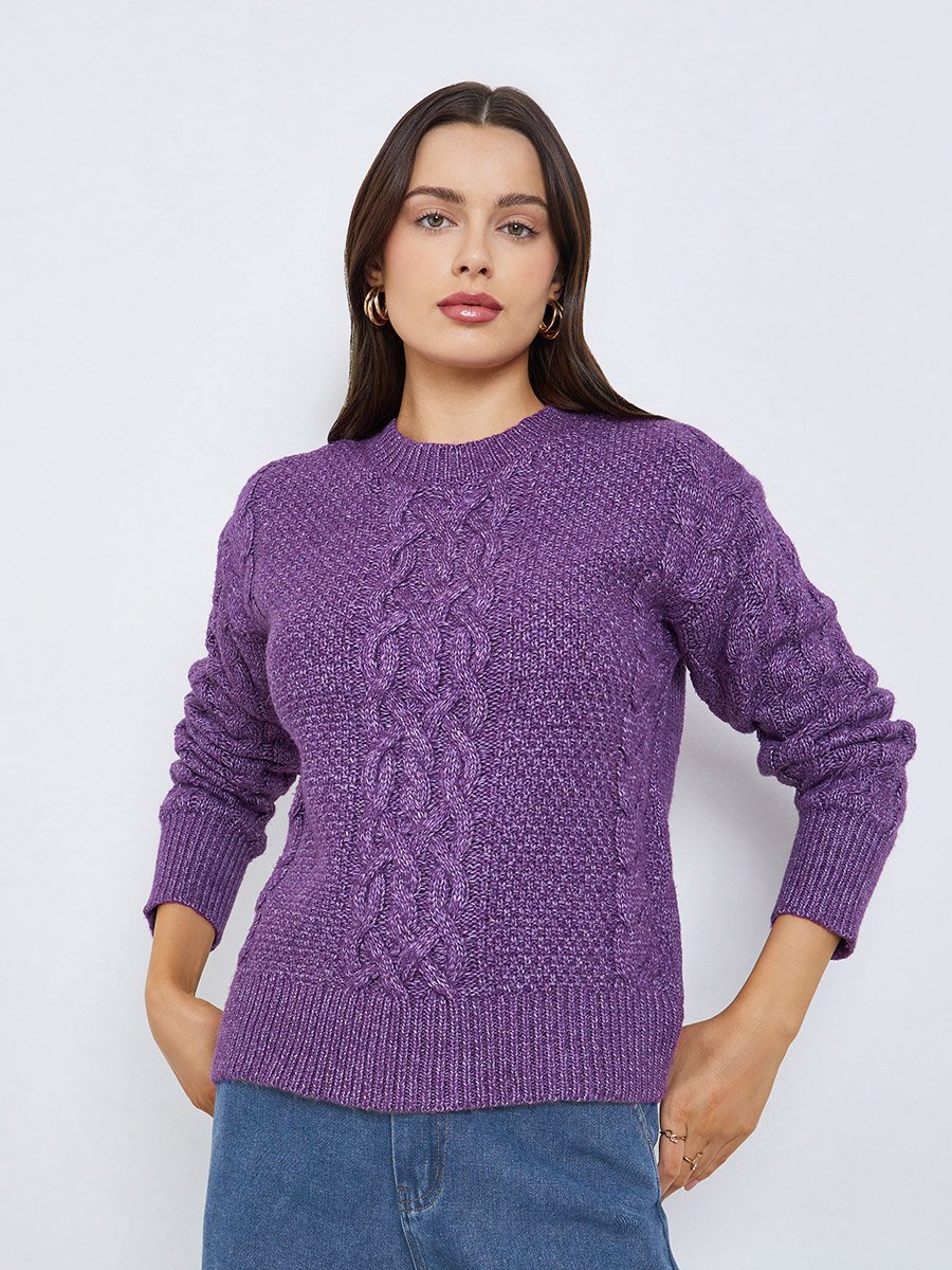 Purple Cable Knit Sweater