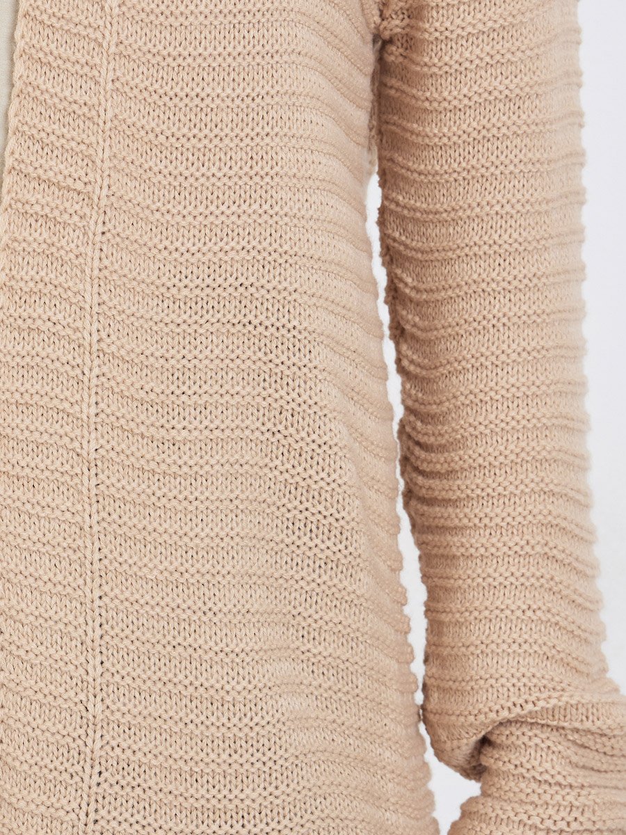 Beige Textured Knit Midi Cardigan