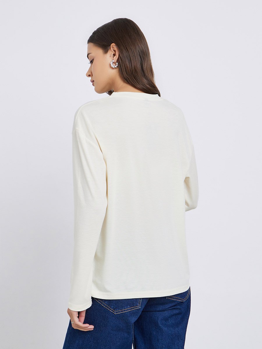 Beige Slogan Print Oversized T-Shirt