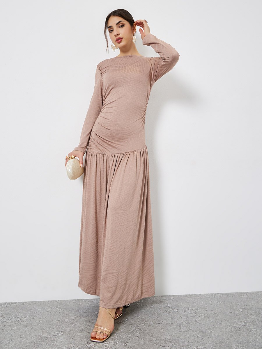 Beige Texture A-Line Maxi Dress