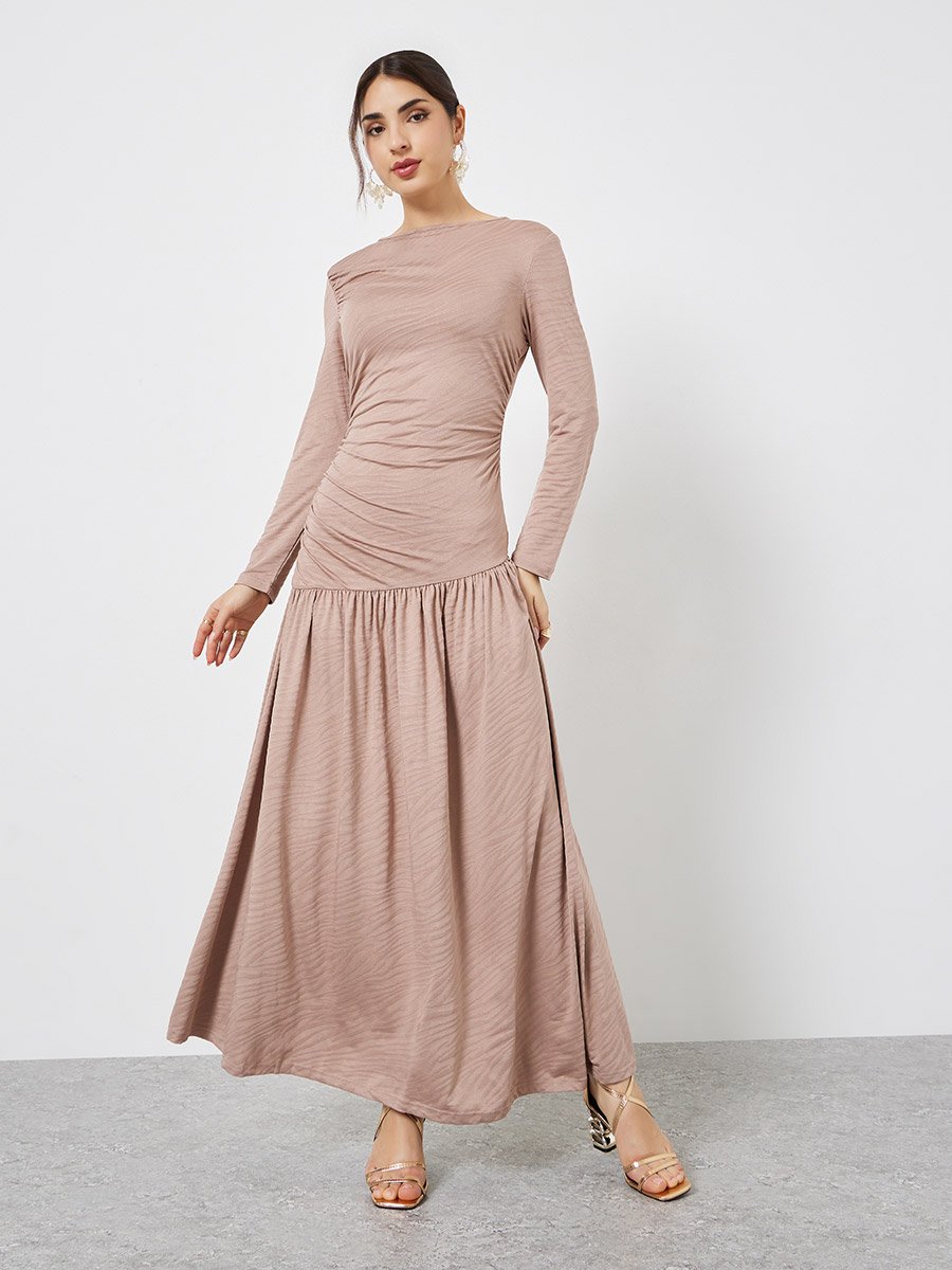Beige Texture A-Line Maxi Dress