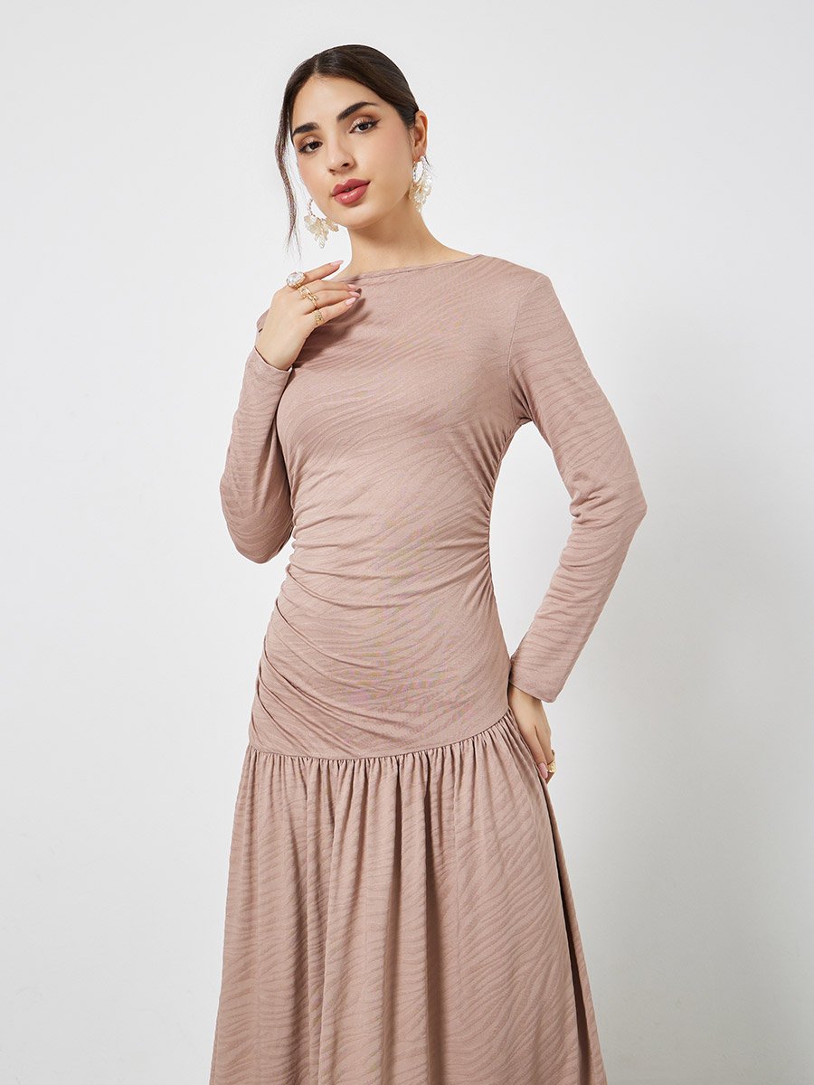 Beige Texture A-Line Maxi Dress