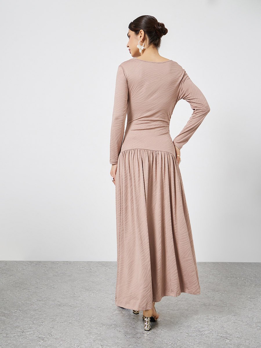 Beige Texture A-Line Maxi Dress