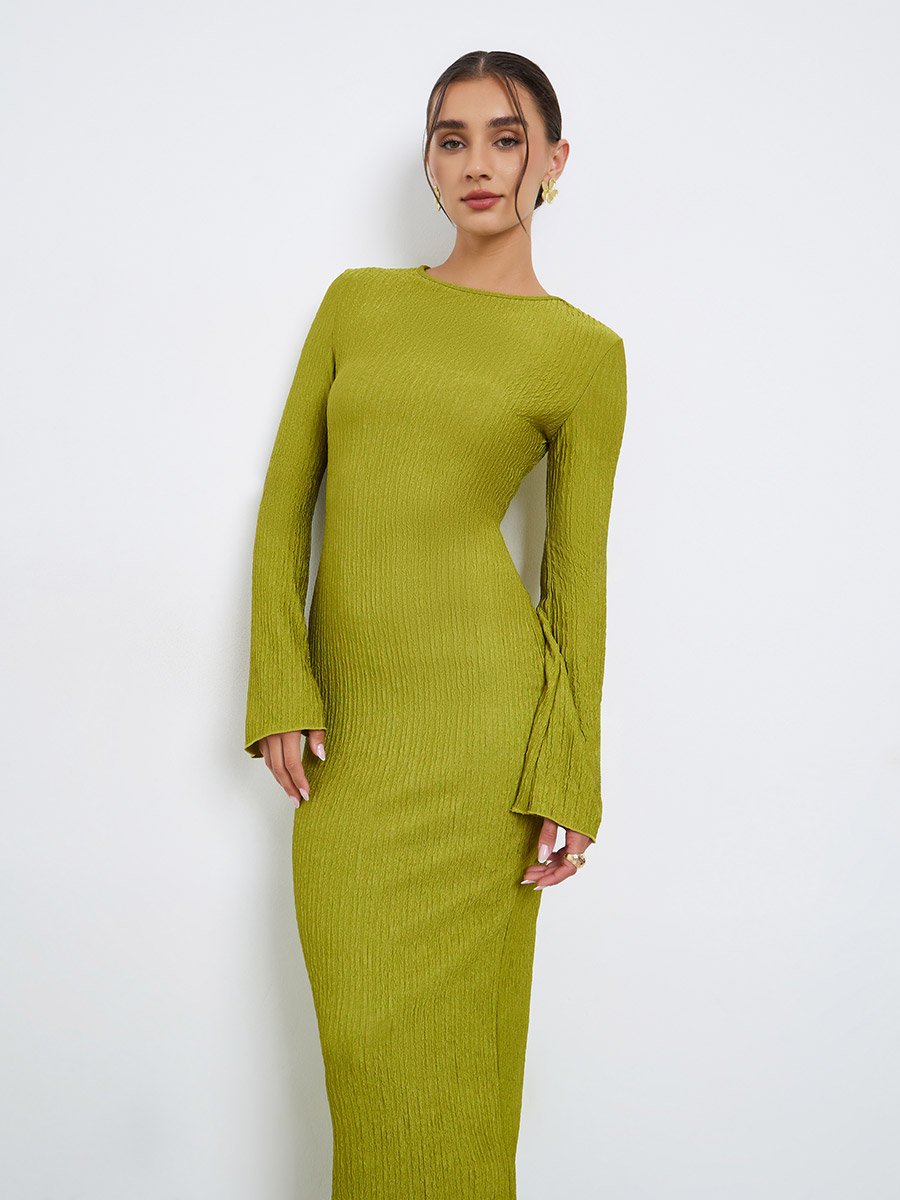 Green Textured Bodycon Midi Dress
