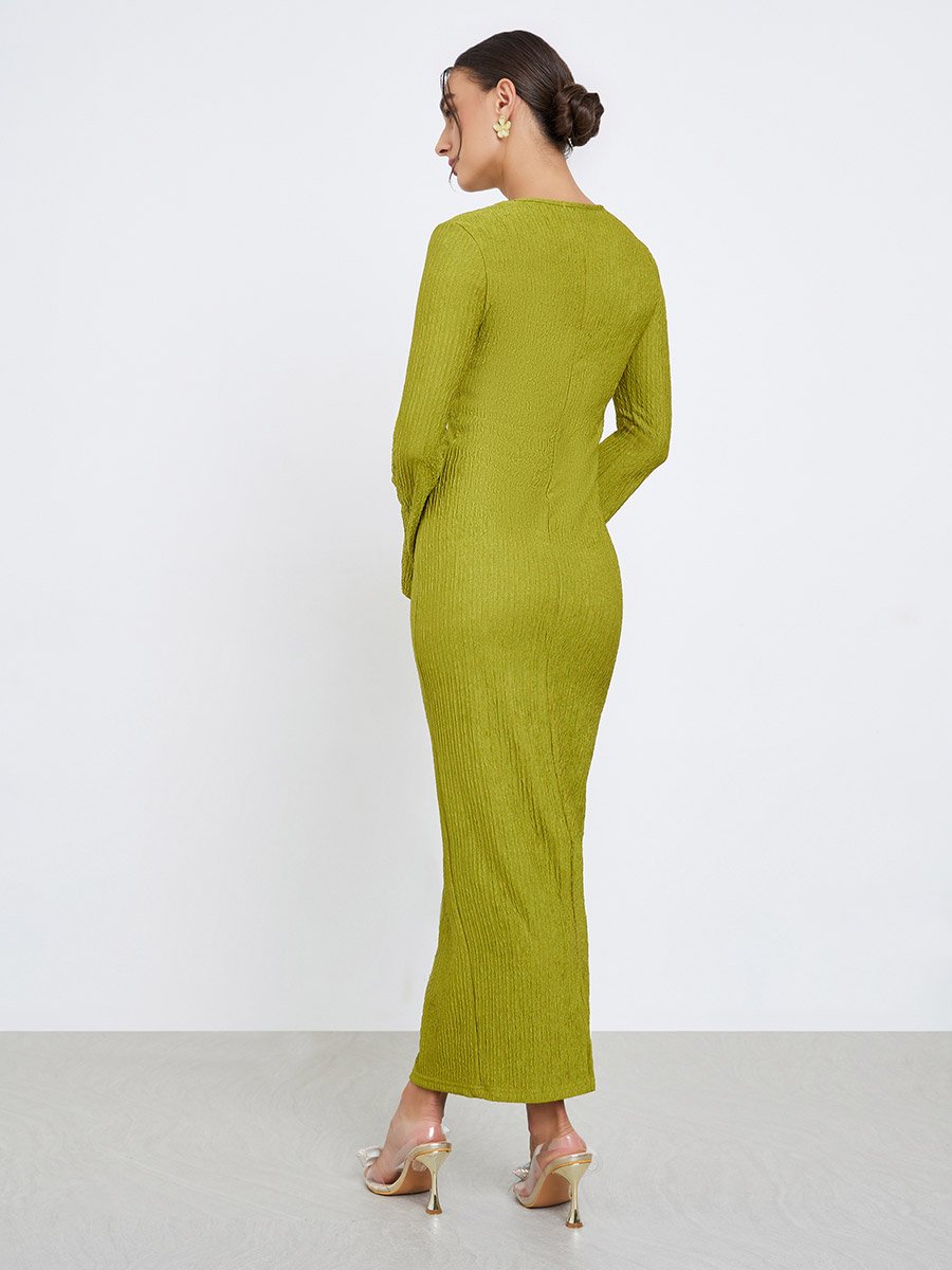 Green Textured Bodycon Midi Dress