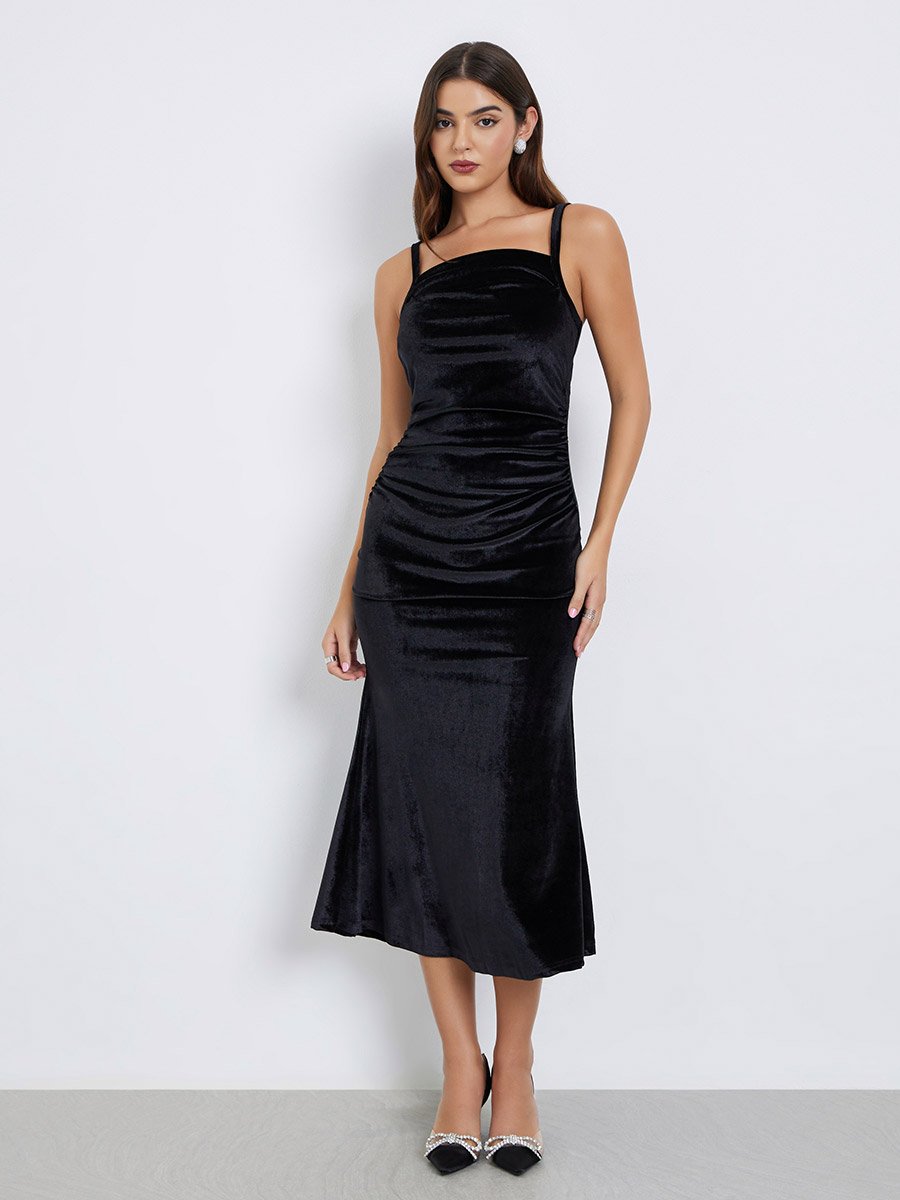 Black Velvet Look Midi Dress and Bolero Set