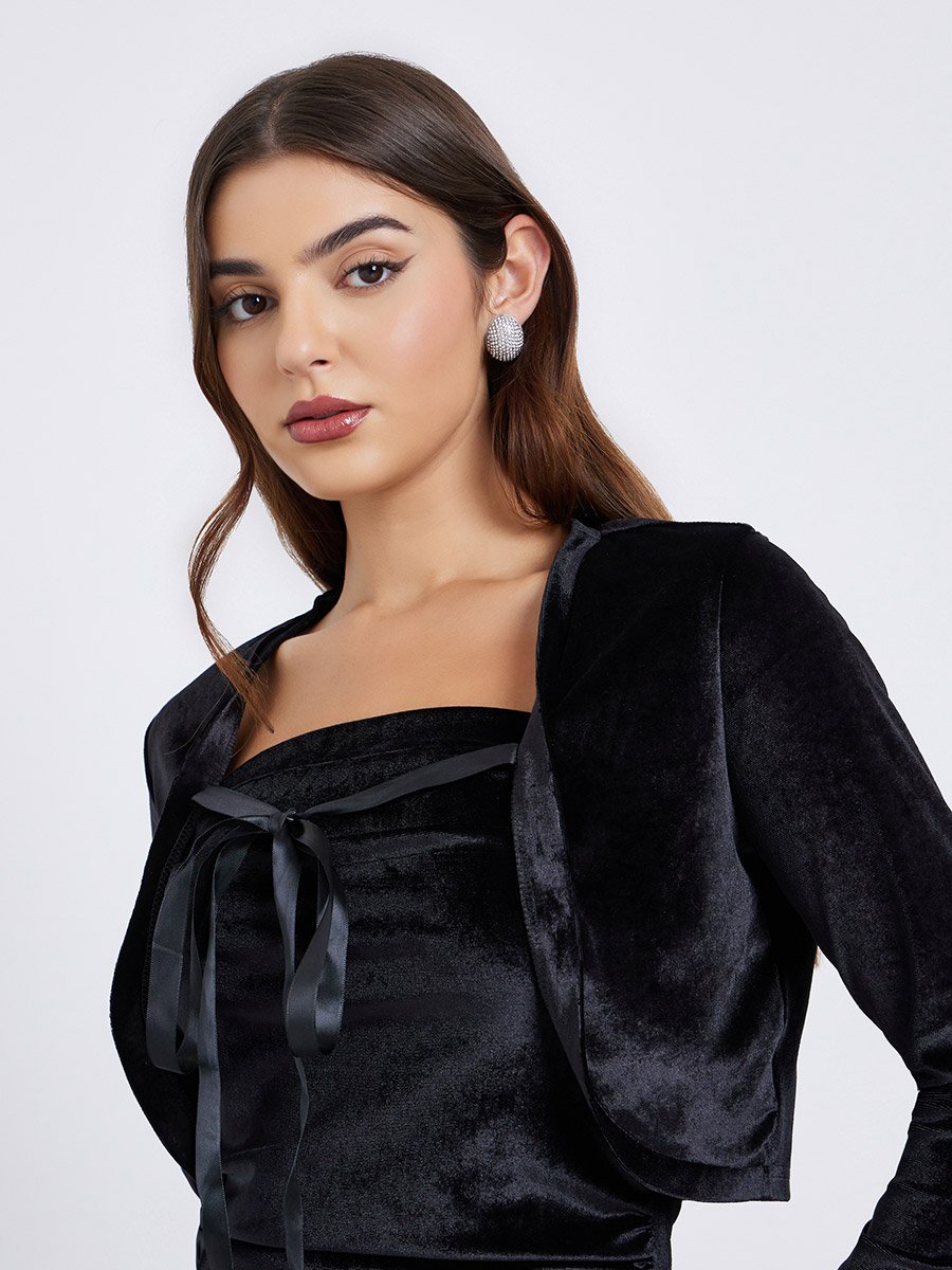 Black Velvet Look Midi Dress and Bolero Set