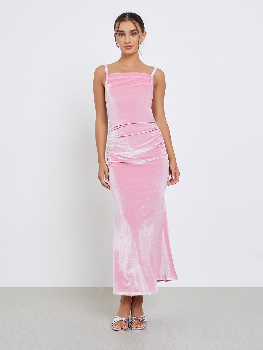 Pink Velvet Look Midi Dress with Bolero For Women at Saudi | Styli