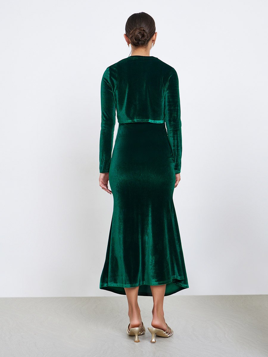 light green fancy dress Laurel Velvet Midi Dress - Emerald Green main image 1