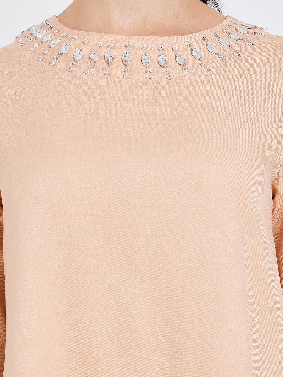 Women Linen Look Twill 3/4 Sleeve Jalabiya