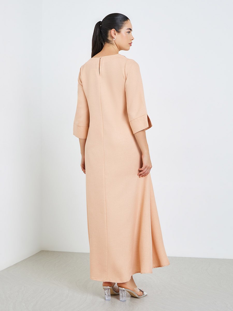 Women Linen Look Twill 3/4 Sleeve Jalabiya