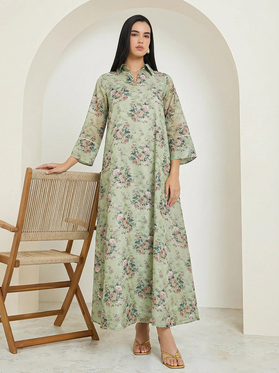 Women Green Floral Print A-Line Jalabiya