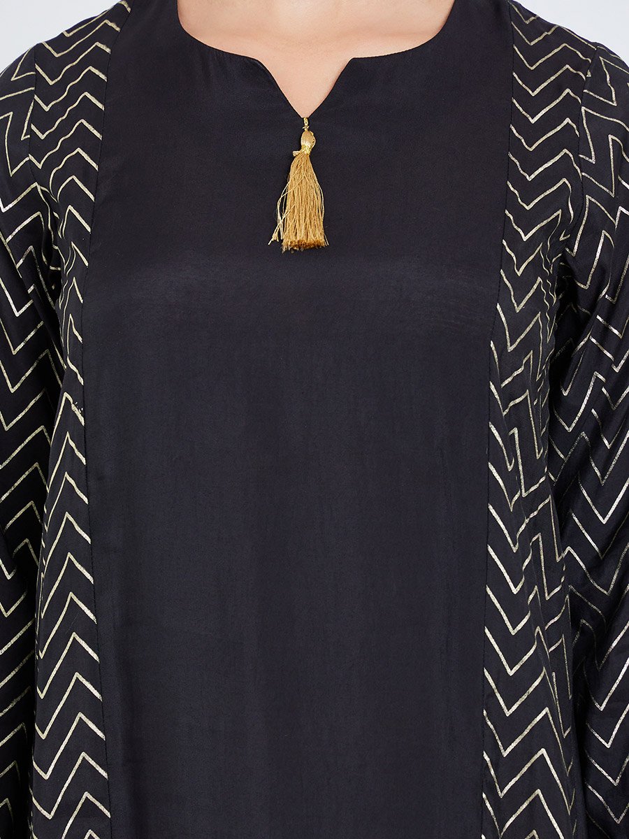 Black Zig Zag Foil Print Jalabiya