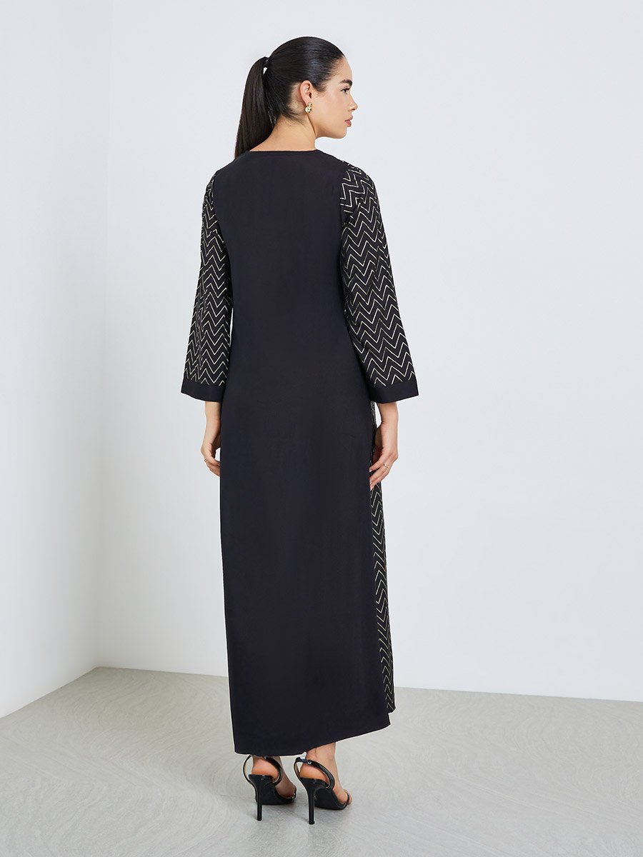 Black Zig Zag Foil Print Jalabiya