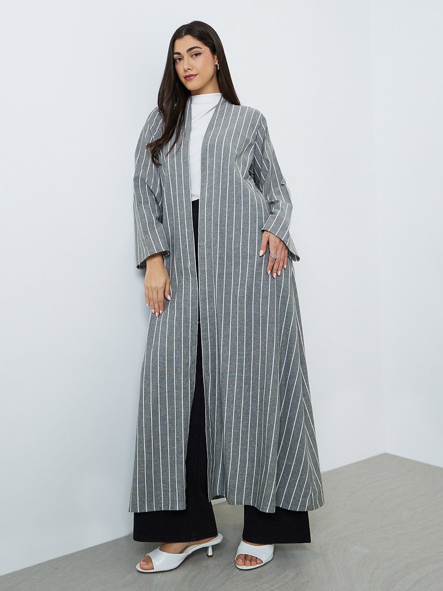Women Striped Linen Abaya