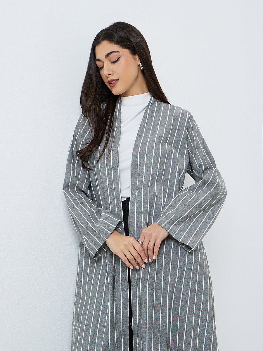 Women Striped Linen Abaya