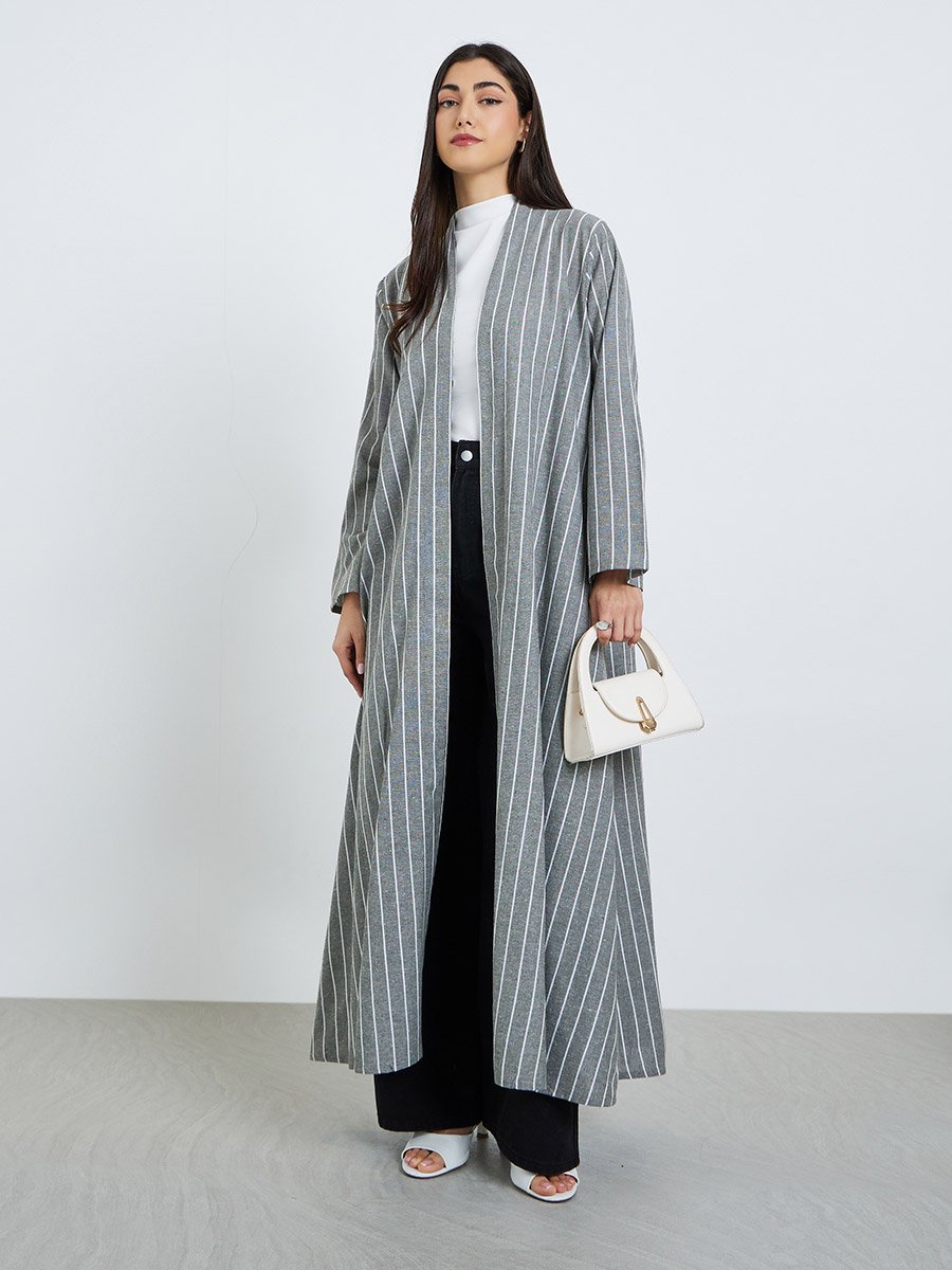 Women Striped Linen Abaya