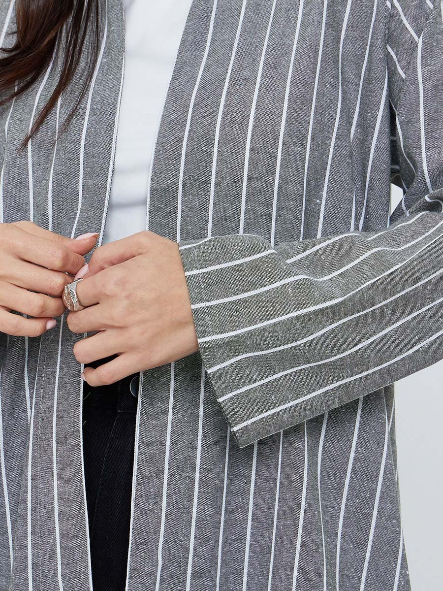 Women Striped Linen Abaya