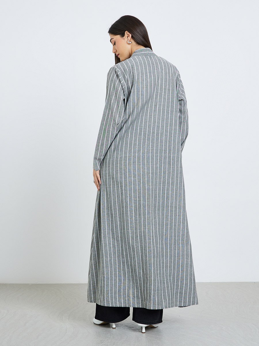 Women Striped Linen Abaya