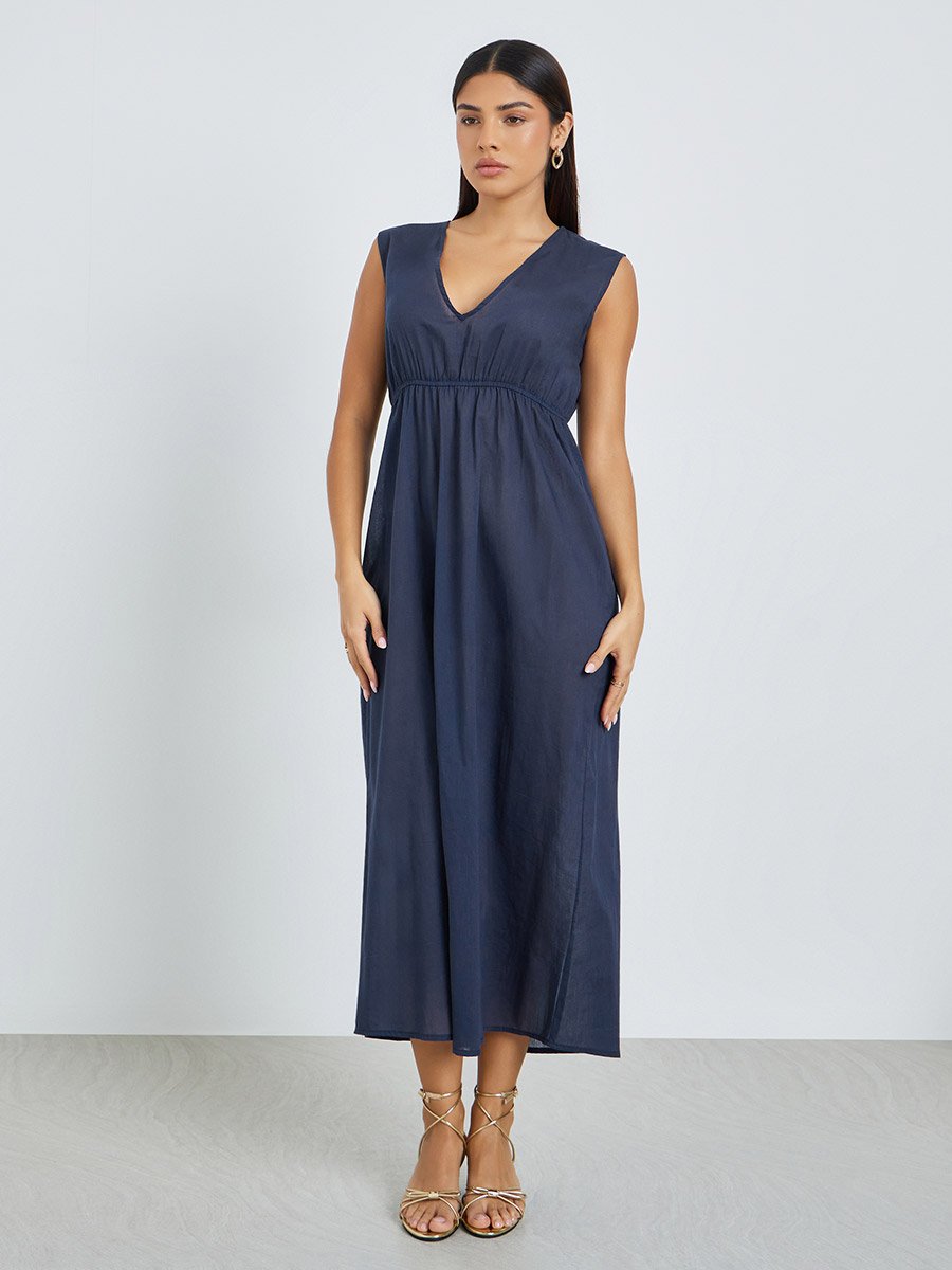 Navy Blue Embroidered Jalabiya with Inner Dress