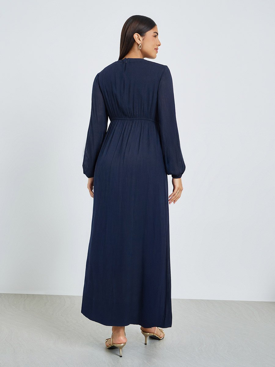 Navy Blue Embroidered Jalabiya with Inner Dress