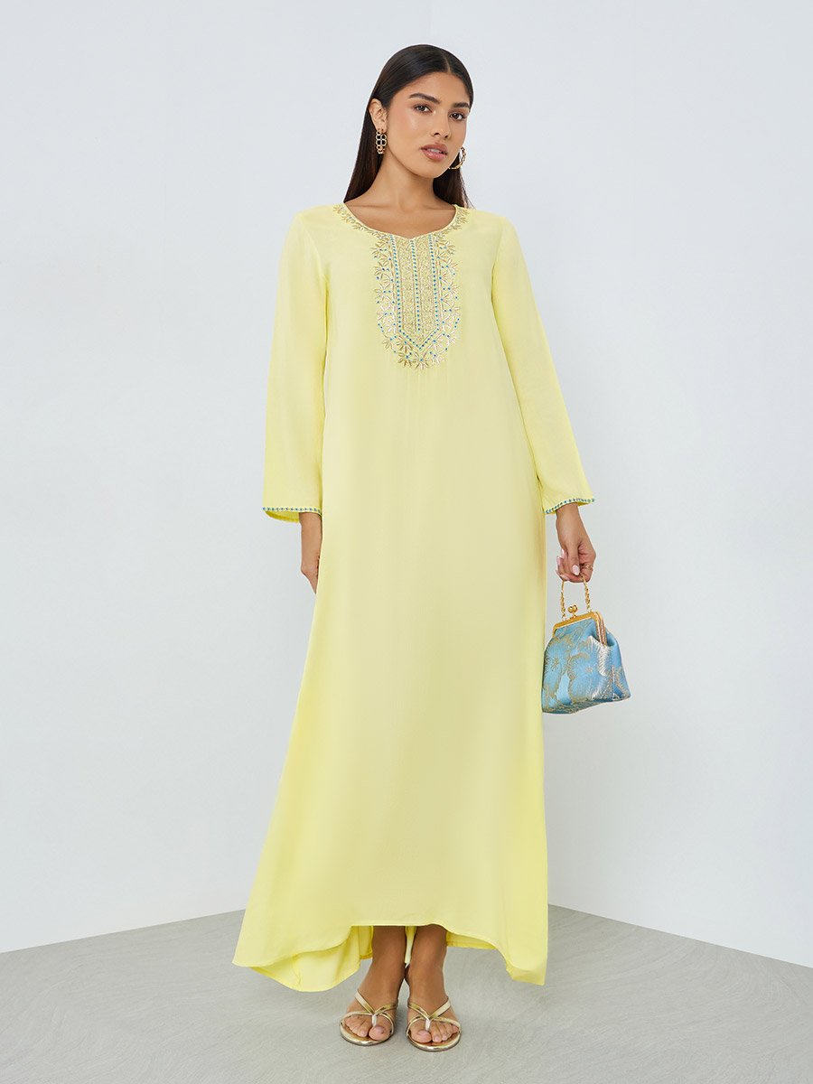 Yellow Jalabiya with Embroidery