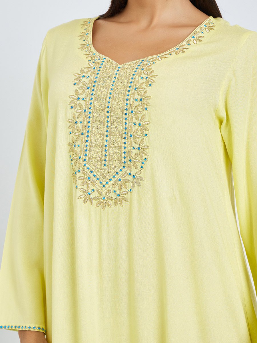 Yellow Jalabiya with Embroidery